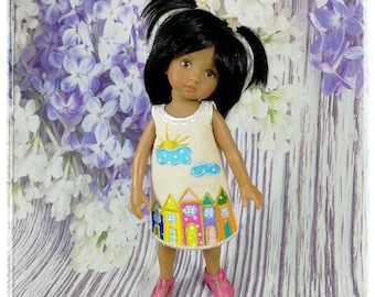 Dress for doll Boneka, dress for Dianna Effner doll, dress for 10 inch doll, doll dress with embroidery "HOUSES"