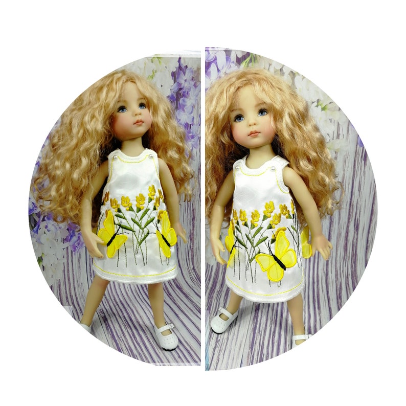 Dress for doll Little Darling, dress for 13 inch doll, dress for Dianna Effner doll, doll dress with embroidery, doll dress Butterfly image 1