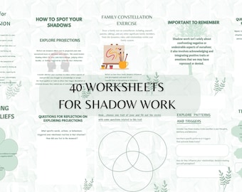 Shadow Work Journal, 40 Shadow work worksheets, Shadow Work Workbook, Mindfulness Tools, Self Reflection Guide