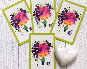 Vintage Retro Girl With Flowers - Playing Cards - Mod - (Pack of 4)
