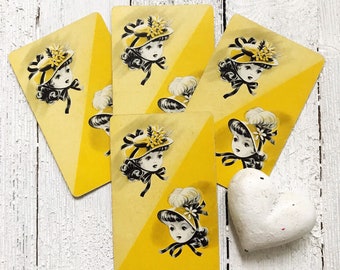 Vintage Girl - Playing Cards - Yellow - (Pack of 4)