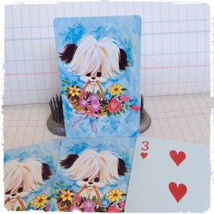 Dog With Flower Basket - Vintage Playing Cards - (Pack of 4)
