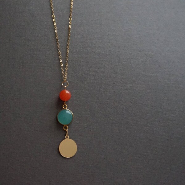 14kt Collar relleno de oro Collar de cornalina Collar círculo Collar de naranja Collar de encanto Collar aqua calcedonia Collar de cuentas De regalo