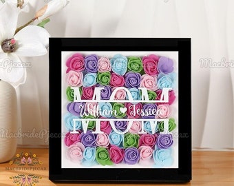 Gepersonaliseerde moeder bloem schaduw frame doos, aangepaste naam Rose frame decoraties, rozen doos met naam, Moederdag cadeau, cadeau voor moeder