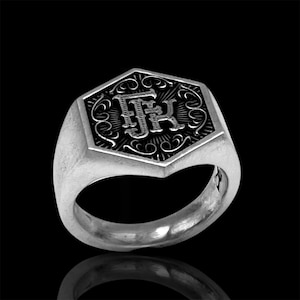 Anel de sinete de prata - Personalizado - Anel masculino gravado - Anel de sinete - Anel de monograma - Joias personalizadas - Anel de sinete Joias de monograma
