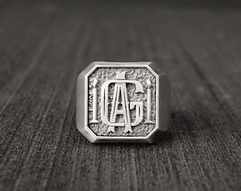 Silver Signet Ring Personalized Engraved Men's Ring Signet