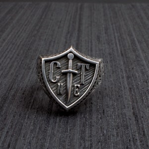 Anel de sinete de prata esterlina gravado personalizado - Monogram Jewelry