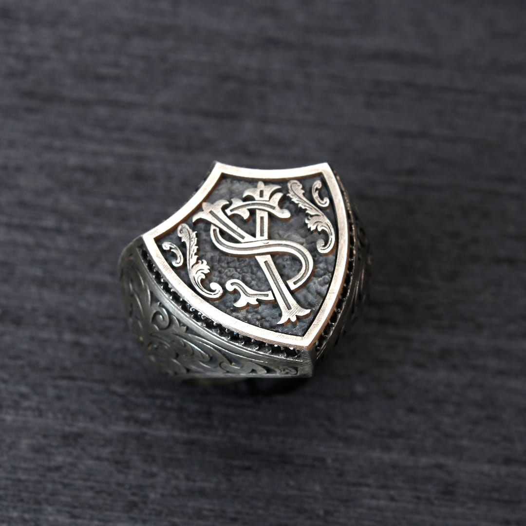 Custom 925K Silver Signet Ring: Engraved Monogram Jewelry Personalized ...