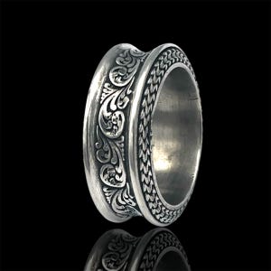 Silver Engraved Ring - Men&#39;s Carving Patterned Ring - Wedding Ring Vintage Ring - Men&#39;s Wedding Ring