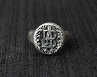 Silver Rings for Men Personalized Sterling Silver Signet Ring: Monogram Initial Ring