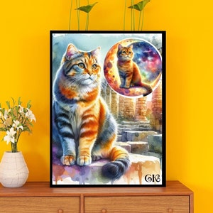 Dreamy Cat Digital Print Wall Art Cute Kitty Artwork Cat Lover Gift Pet ...