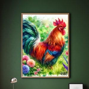 Rooster Digital Print Wall Art Home Decor Print Farmhouse Print Kitchen Decor, Country Style  Digital Print Poster  Rooster Wall Art Print
