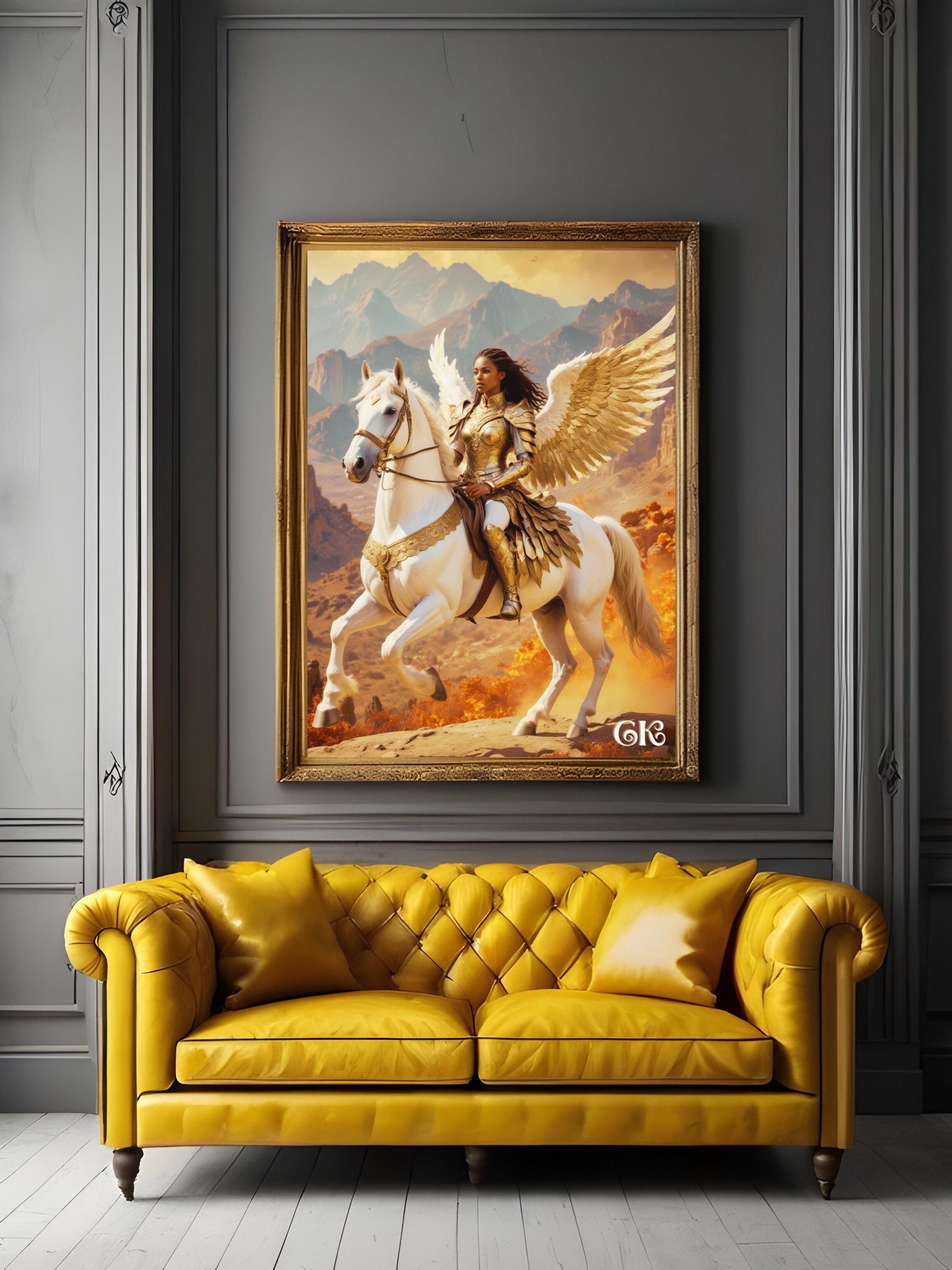 Golden Pegasus Digital Art Print Mythical Fantasy Poster Horse Wall ...