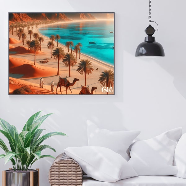 Encounter between Desert and Sea _ DIGITAL PRINT Visual Harmony of Colors, Nature and Life_ Artistic wall decoration .