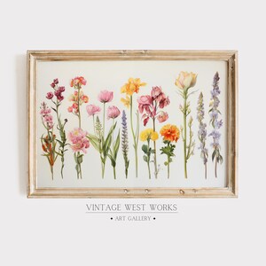 Traditional Floral Chart Poster Wall Art | Wildflowers Diagram Art Print | Vintage Botanical Cottage Decor | Printable Digital Download