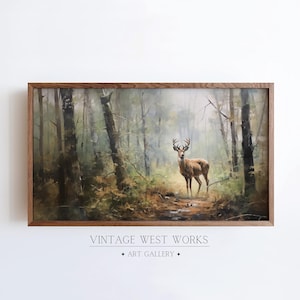 Samsung Frame TV Art, Forest Deer Painting, Woodlands Wildlife Landscape, Hunting TV Art, Rustic Home Decor, Digital Download Frame Tv Art