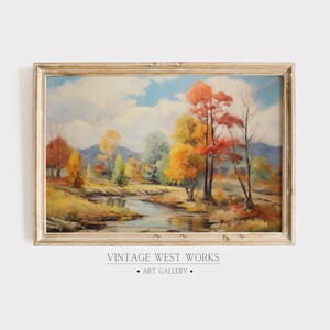 Vibrant Fall Colors Landscape Art Print | Autumn Trees Oil Painting | Vintage Countryside Fall Home Decor | Printable Digital Download