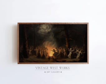 Witching Hour Samsung Frame TV Art, Gothic Baroque Witches Oil Painting, Witches Dancing Around Fire Frame TV Art, Digital Download TV Art