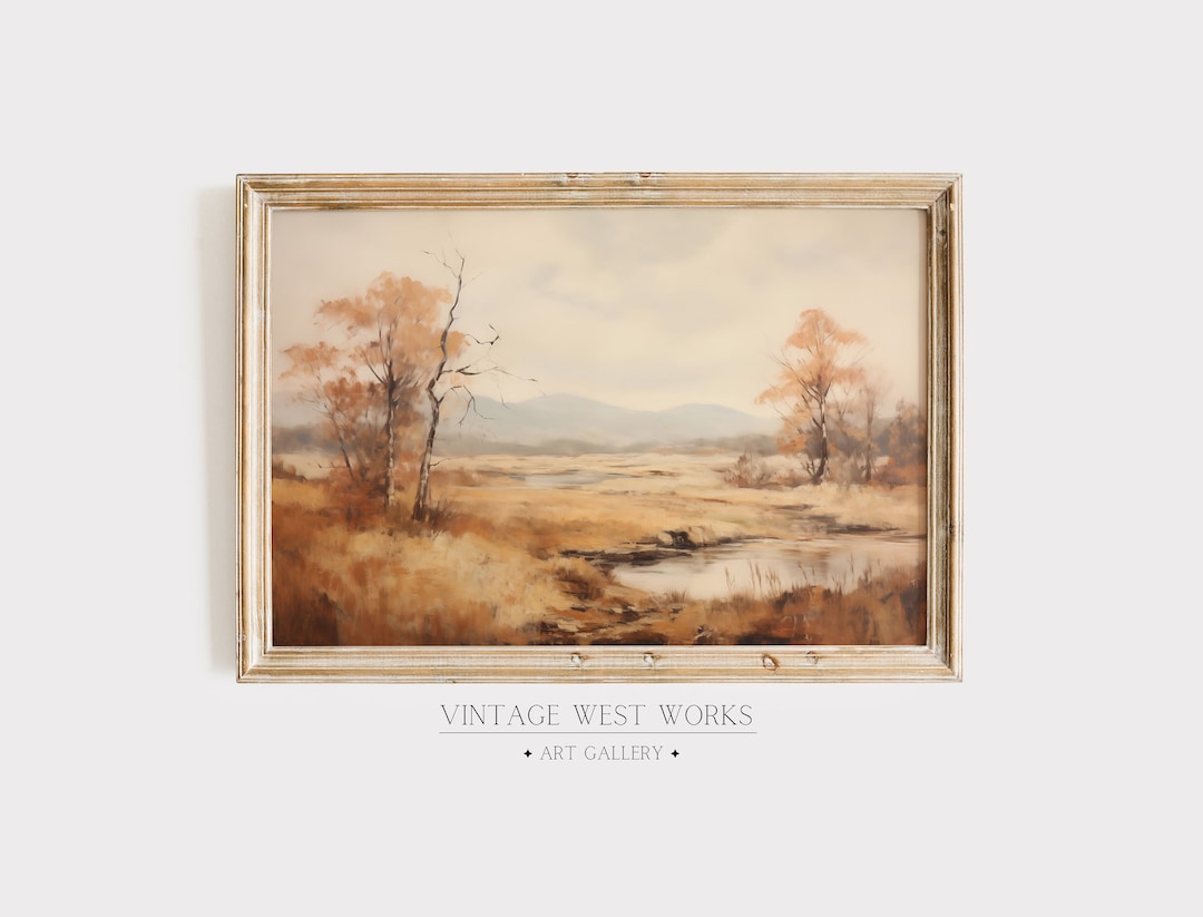 Muted Vintage Autumn Landscape Art Print | Faded Fall Trees Realism Oil ...