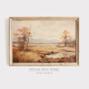 Gedempte Vintage herfst landschap Art Print | Vervaagde herfst bomen realisme olieverfschilderij | Rustiek herfsthuisdecor | Afdrukbare digitale download