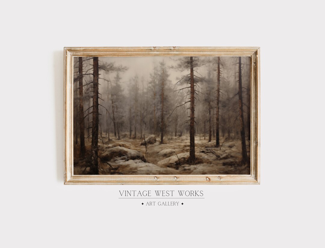 Vintage Dark Foggy Forest Art Print | Gloomy Woodlands Landscape Oil ...