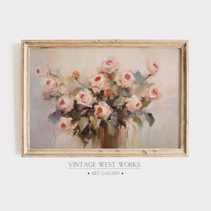Abstract Vintage Rose Bouquet Art Print | Floral Mid-Century Modern Oil Painting | Rustic Floral Home Decor | Printable Digital Download