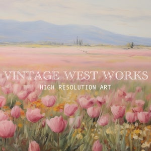 Classic Pink Tulip Field Art Print | Vintage Tulip Landscape Oil ...