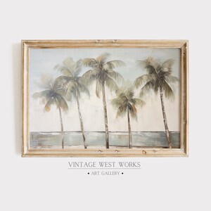 Vintage Five Palm Trees Painting Wall Decor | Tropical Beach Landscape Art Print | Soft Tone Summer House Decor | Printable Digital Download