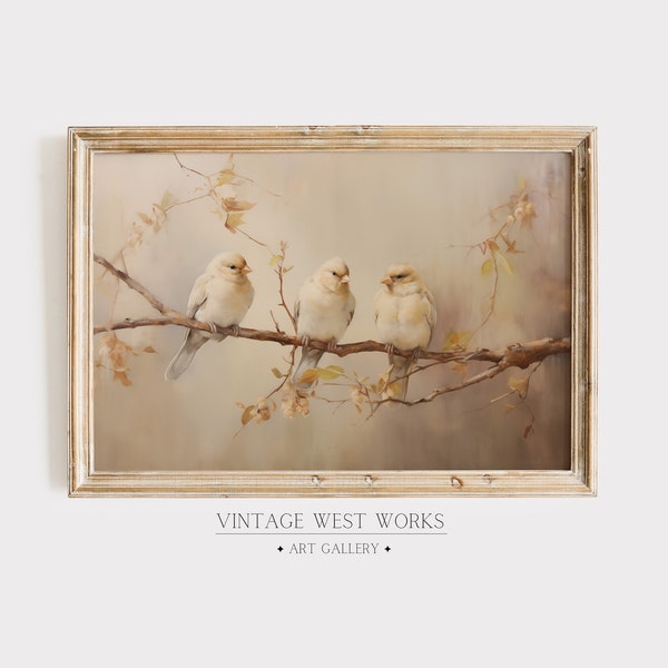 Vintage Yellow Birds Wall Art Print | Neutral Wildlife Realism Oil Painting | Rustic Bird Home Wall Decor | Printable Digital Download