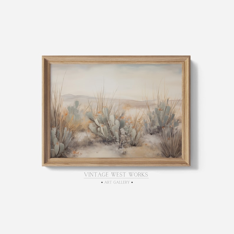 Vintage Muted Cactus Field Art Print Soft Desert Landscape Oil Painting ...