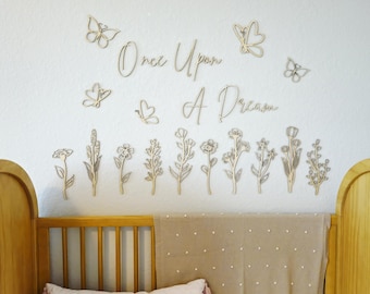 Wooden Flower Wall Decor Set – Wildflowers, Daisy Nursery, Ready to Paint
