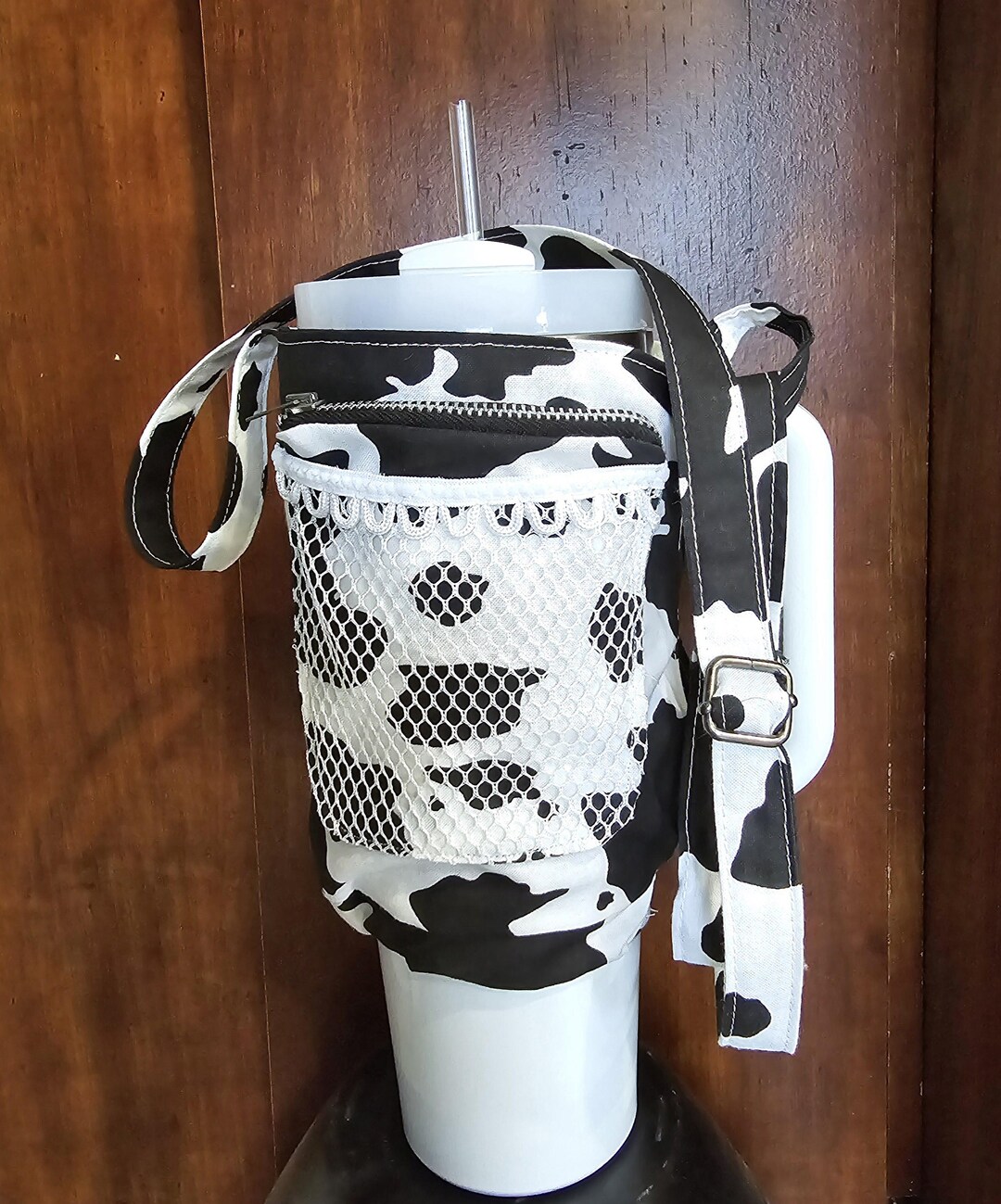 Green Crossbody Tumbler Carrier with Detachable Wallet Pouch and Adjustable Strap main image 0