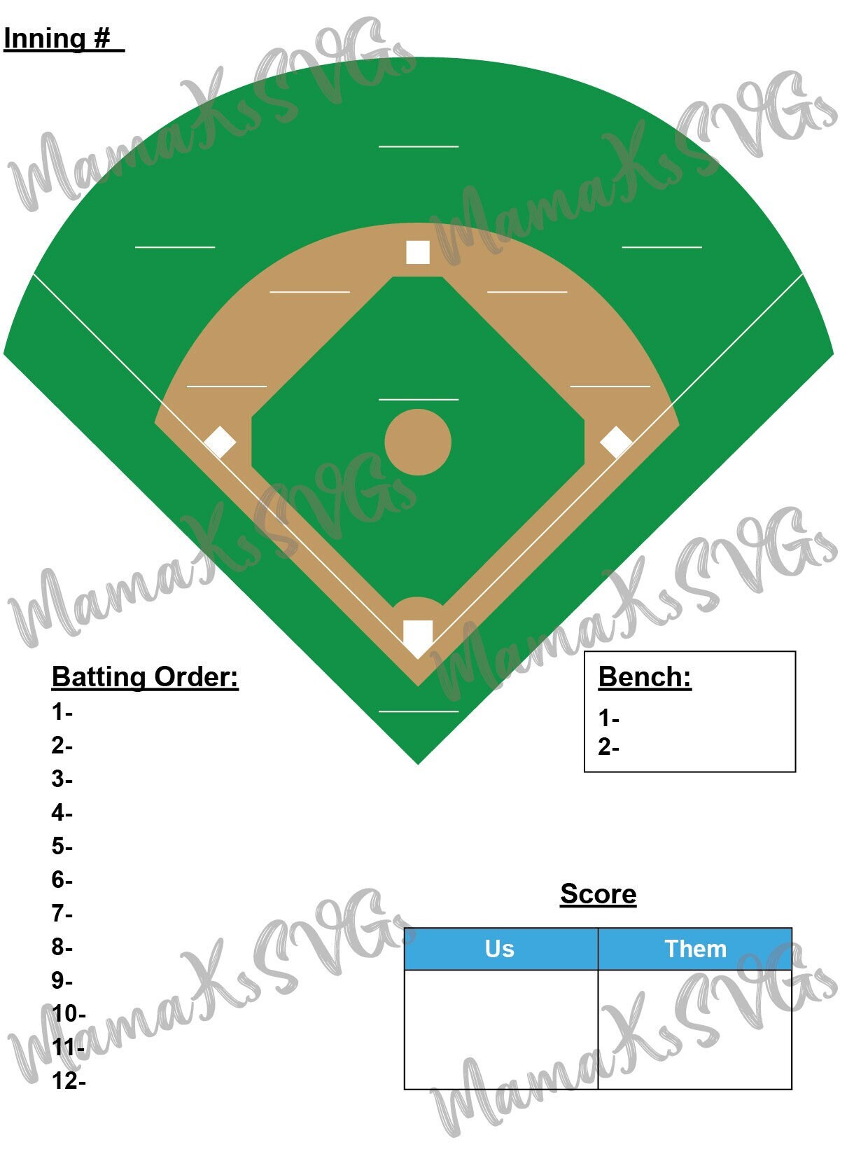 Printable Baseball Lineup Sheet for Games PDF, JPG - Etsy