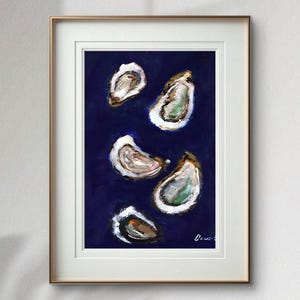 Dipinto originale a olio di ostriche Impasto, piccola natura morta con cibo
