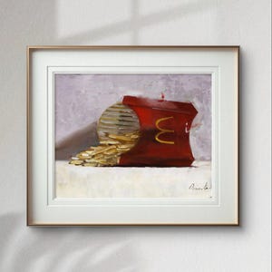 Original Still Life Food Painting - Signed French Oil Art | Tiny Impasto Painting, Dining Room Art, Small Oil Painting, Fast Food Art