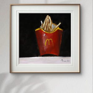 Original Still Life Food Painting - Signed French Oil Art | Tiny Impasto Painting, Dining Room Art, Small Oil Painting, Fast Food Art