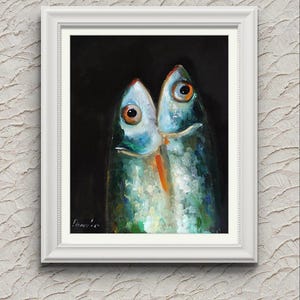 Textured Miniature Fish Head Oil Painting: Realistic Abstract Impasto Art for Wall Decor