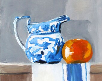 vintage jug and orange still life 8x10 hardboard