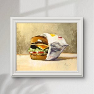 Original Still Life Food Painting - Signed French Oil Art | Tiny Impasto Painting, Dining Room Art, Small Oil Painting, Fast Food Art