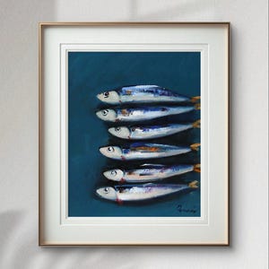 Realistic Sardine Impasto Oil Painting - Miniature Fish Art, Classical Abstract Wall Decor, Affordable Original