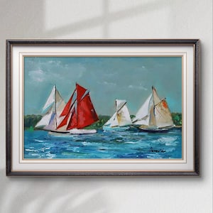 Impasto Oil Painting: Sailboat Seascape - Affordable Maritime Wall Art