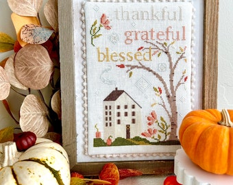 Thankful Grateful Blessed Cross Stitch Pattern PDF download (Color Pattern Only)