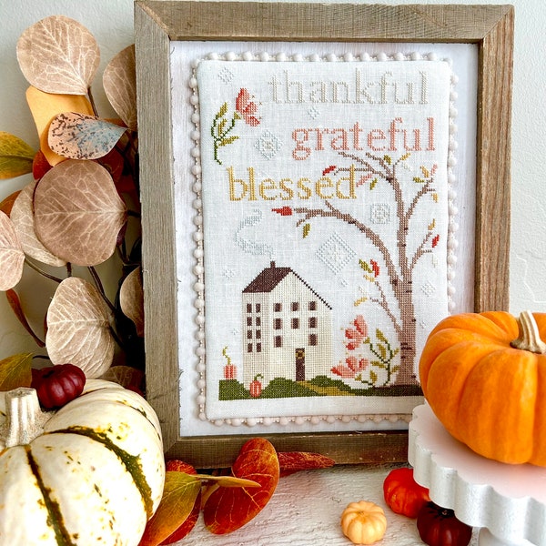 Thankful Grateful Blessed Cross Stitch Pattern PDF download (Color Pattern Only)