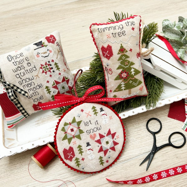 Quilted Christmas Cross Stitch PDF download (Set of 3 Color Only Patterns)