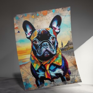 French Bulldog Art Print, Colorful Dog Wall Decor, Canvas Dog Poster, Vibrant Pet Portrait, Abstract Pet Painting, Dog Lover Gift Idea