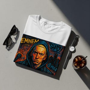 Camiseta gráfica retro de Eminem Shady 8 Mile, merchandising vintage de Eminem, ropa urbana de hip hop, camiseta de rap urbano, regalo para fanáticos de la música.