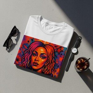 Vibrant Abstract Portrait T-Shirt, Colorful Urban Art Print Tee, Bold Streetwear Graffiti Shirt, Unique Artistic Graphic Top