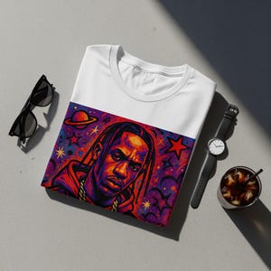 Astronaut Rapper Art, Music Inspired Graphic T-Shirt, Unique Streetwear Gift, Colorful Space Theme, Trendy Unisex Tee
