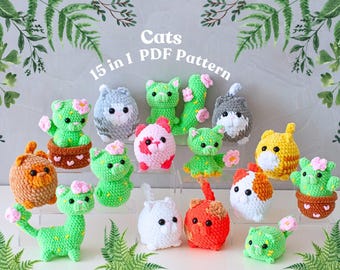 Cat Crochet Pattern Bundle: Cactus & Chonky Cats Amigurumi (PDF Download, US Terms)