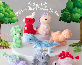 No-Sew Dinosaur Crochet Pattern: Amigurumi Bundle (PDF Pattern)